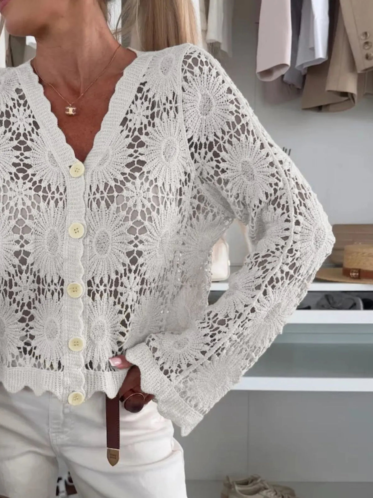 Lace V-Neck Button-Up Cardigan