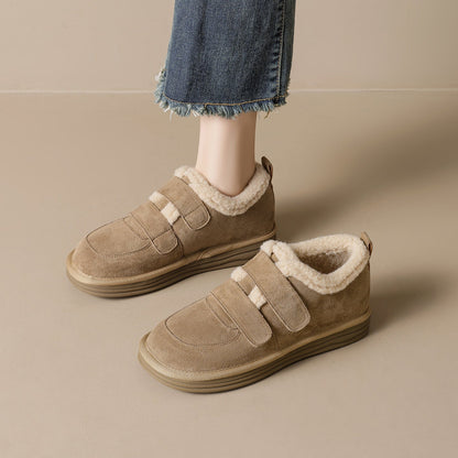 Thick-Soled Snow Boots For Women Winter Velcro Fleece-Lined Shoes Maillard Plush Cotton Shoes