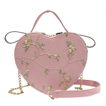 Lace peach heart lock women bag shoulder bag