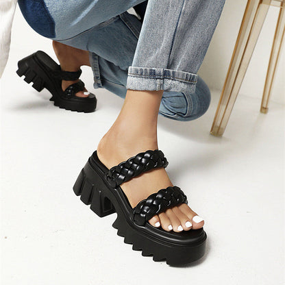 Women's Versatile Woven Platform Large-size Sandals