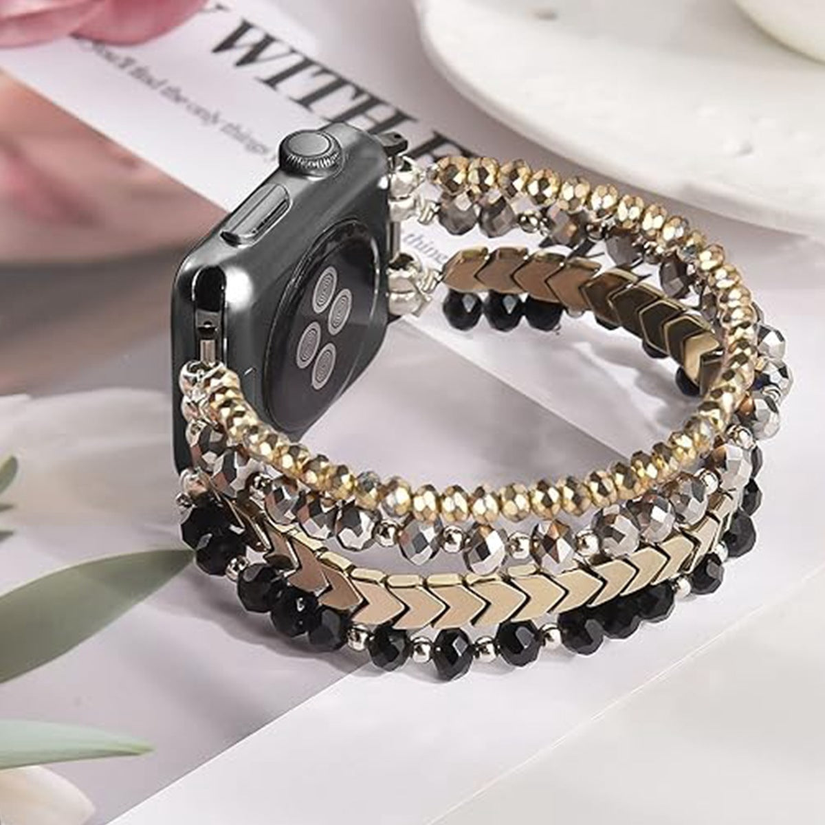 Suitable For Apple Watch IWatch87654Se Women's High-End Beaded Strap Jewelry Crystal Wrist