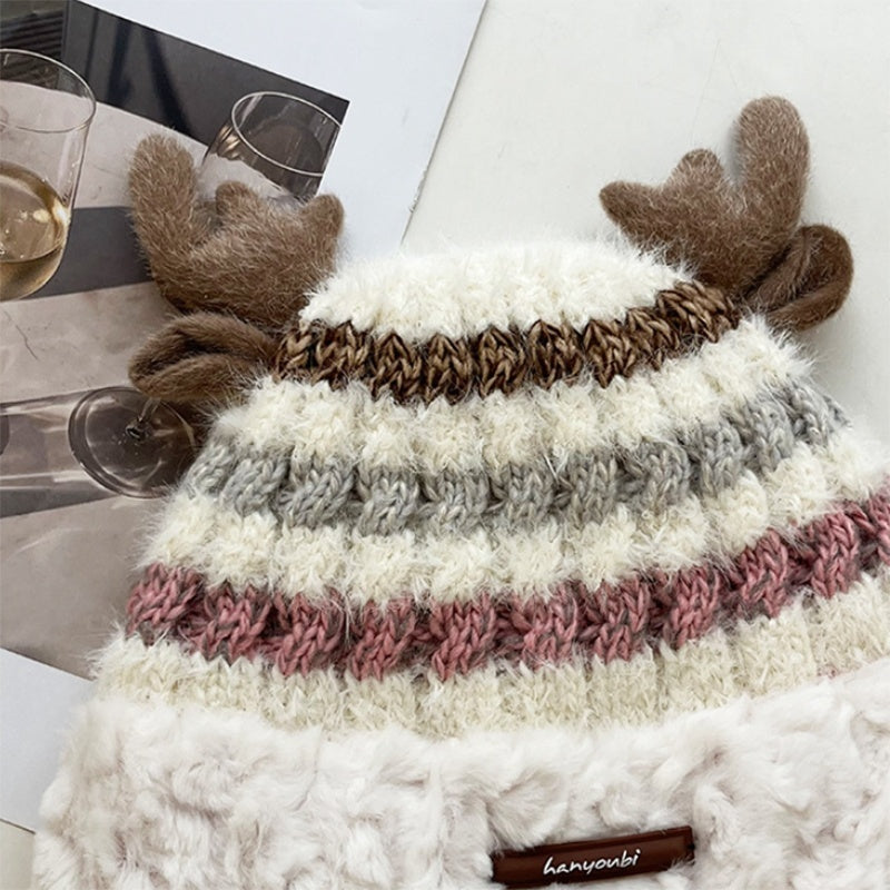 Christmas Deer Antler Knitted Hat