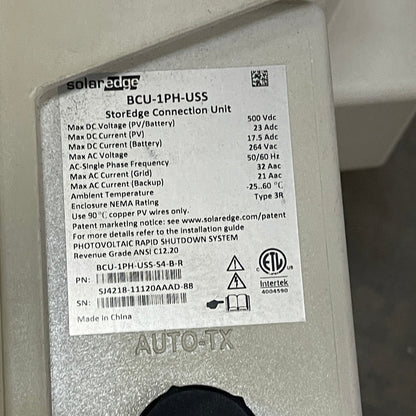 SOLAREDGE Storedge Inverter Equipment SE3800A & BCU-1PH-USS (For Parts, Not Tested)