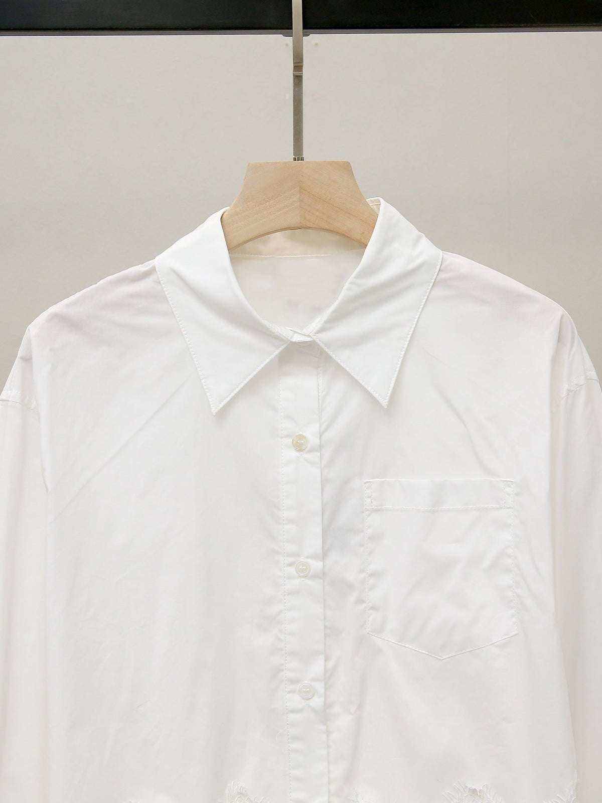 Lapel-neck Lace-panel Long-sleeve Blouse For Women