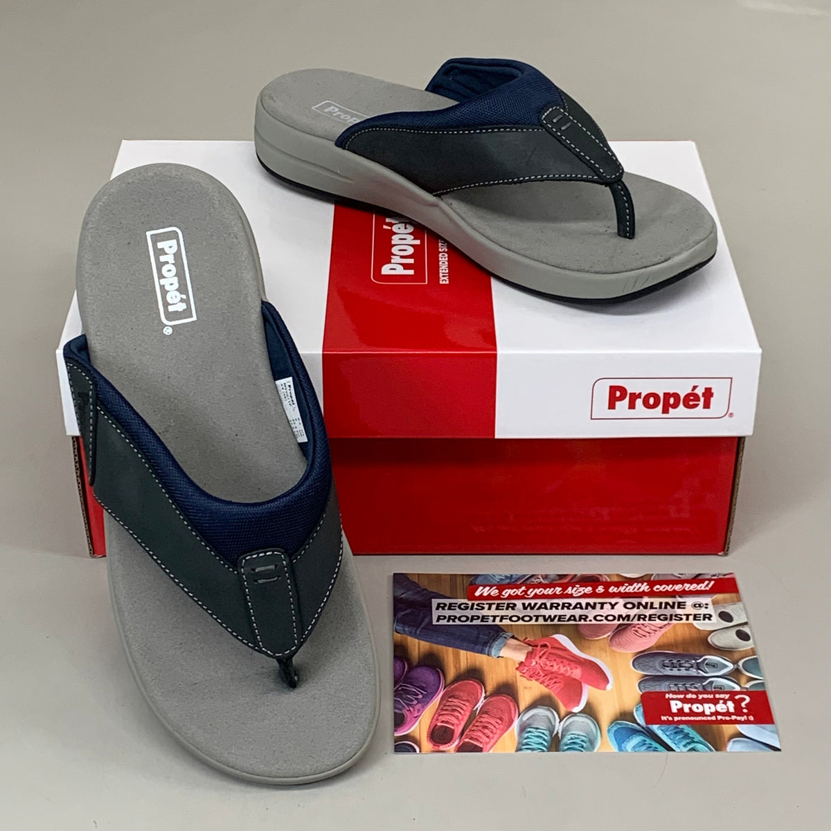 PROPET  Easton Cushion Flip Flop Sandal Leather Men's SZ 9.5 Navy MSV011PNVYE-09H