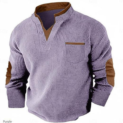 Men's New Casual Texture Waffle Long Sleeve Top