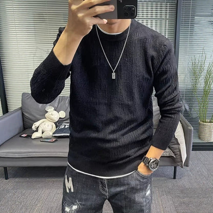 Mens New FallWinter Loose-Fit Crew-Neck Long-Sleeve Knit Sweater