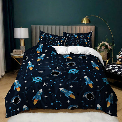 Spaceship Rocket Pattern Down Quilt Cover Suit Digital Printing Bedding For Kids Bedroom