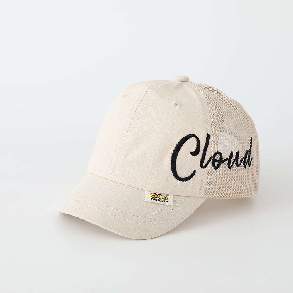 Summer Boys And Girls' Side-letter Cloud Embroidered Duckbill Hat With Net Fabric Patching And Soft Brimmed Protective Head Design Baby Hat
