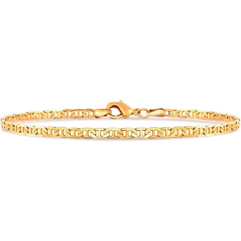 18K Gold Flat Marina Link Anklet for Women