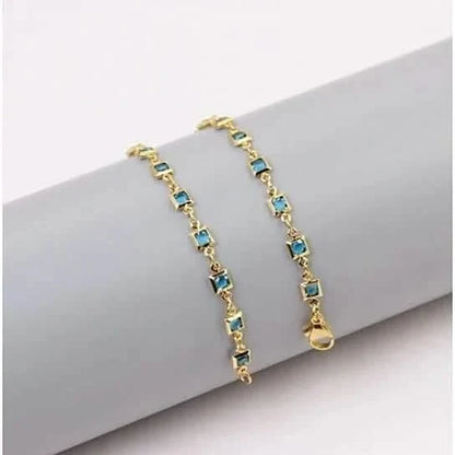 18k Gold Plated Light Blue Crystal Square Ankle Bracelet