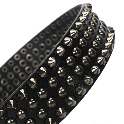 Unisex Day-Clasp Pointed Rivet Belt Made From Full-Grain Cowhide Leather