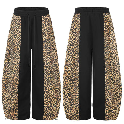 Leopard-print Patchwork Boot-cut Pants Unisex
