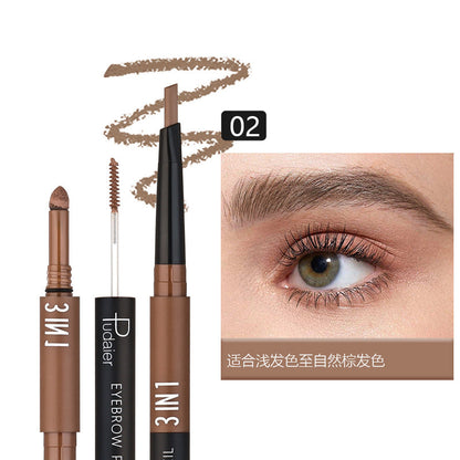Three-in-one Double-headed Triangle Waterproof Eyebrow Pencil