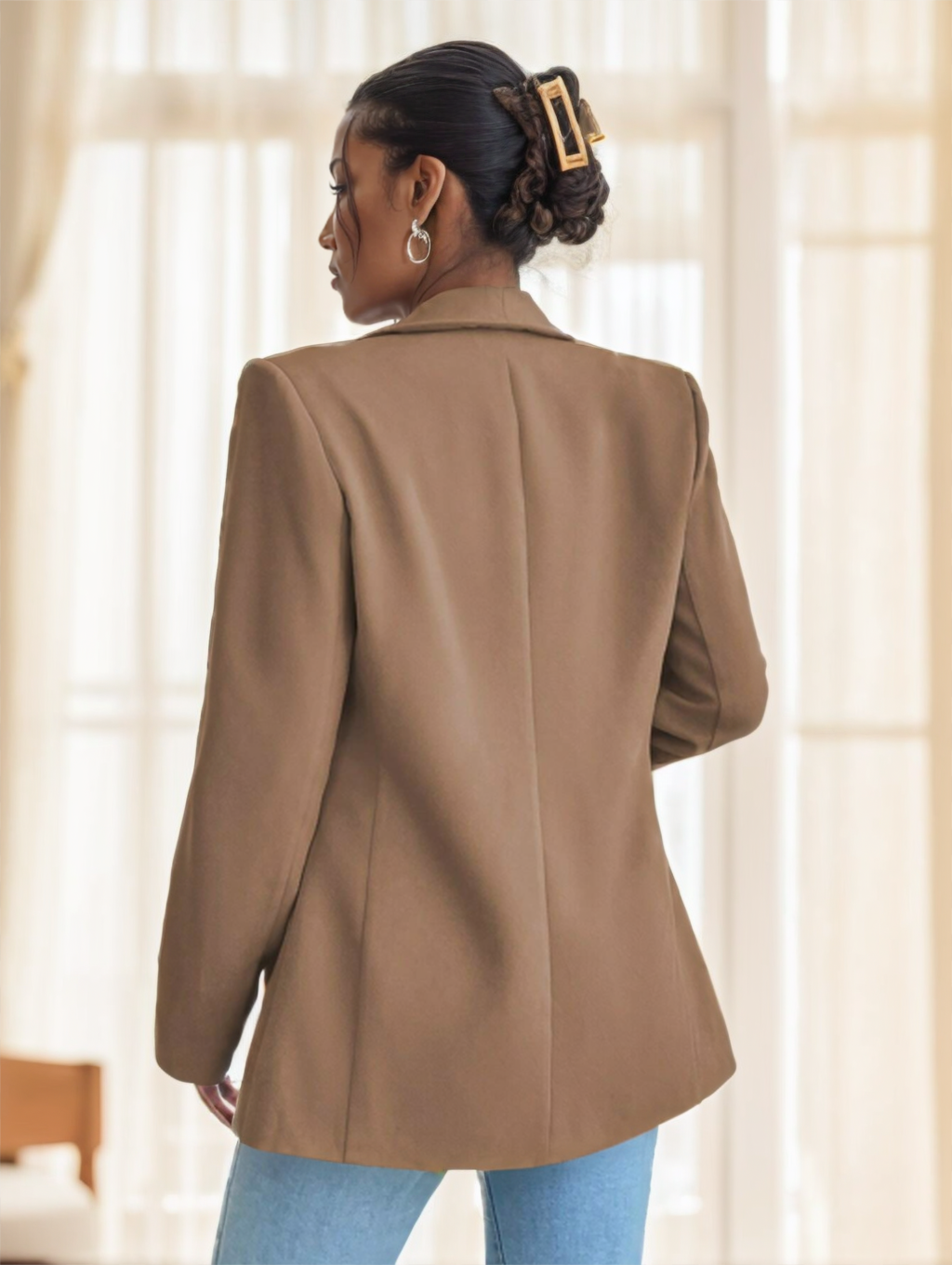 Women Simple Commuter Shawl Collar Solid Color Blazer Jacket