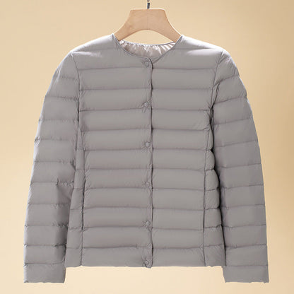 Round-neck Long-sleeved White Down Jacket In Large Size