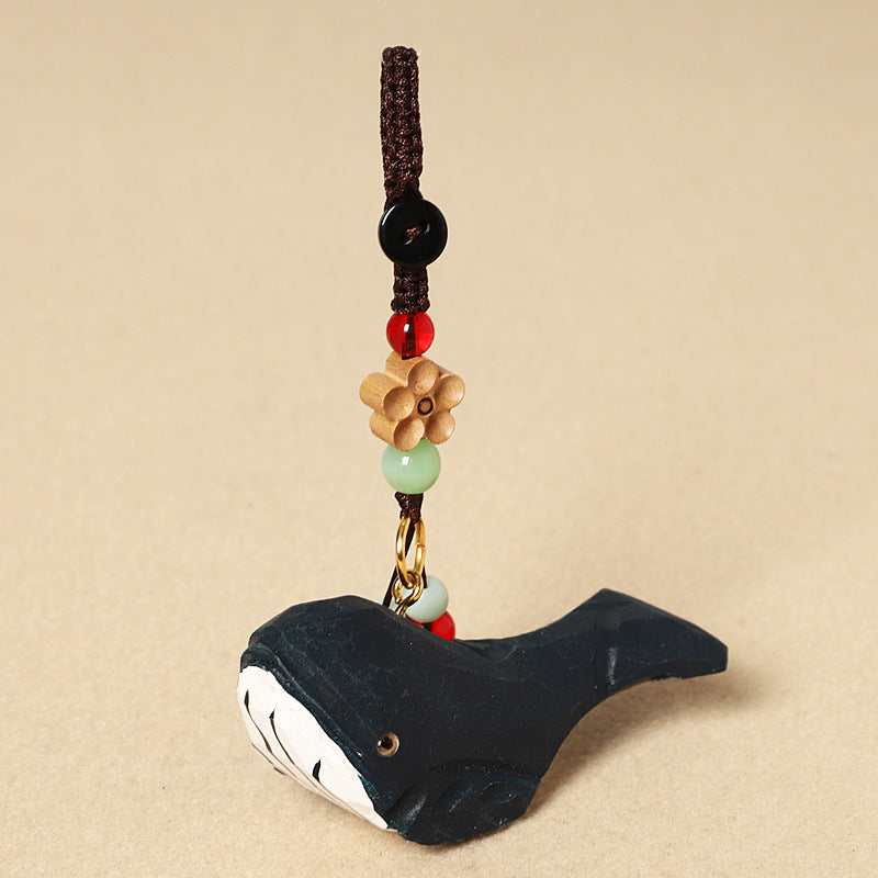 Creative Handmade Wooden Carving Whale Keychain Pendant