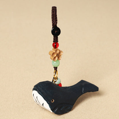 Creative Handmade Wooden Carving Whale Keychain Pendant