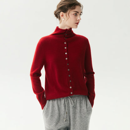 2-Way Convertible High-Neck Buttoned Knit Sweater