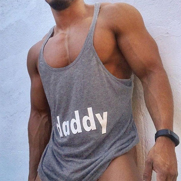 Bodybuilding spaghetti strap print tank top