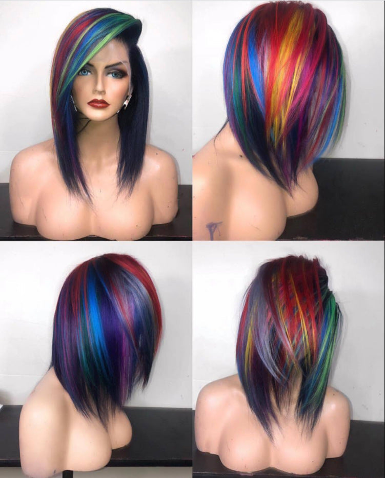 Mixed Color Cosplay High Temp Silk Rose Mesh Wig
