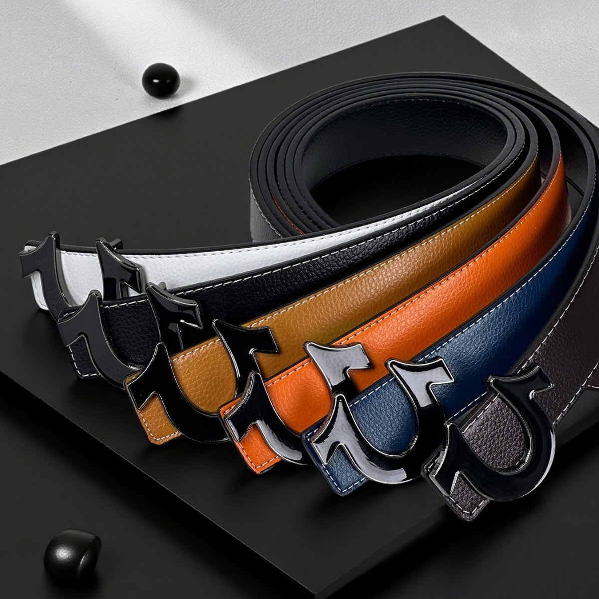 Men's Leather Belt With Smooth Buckle For Business Dress Pants
