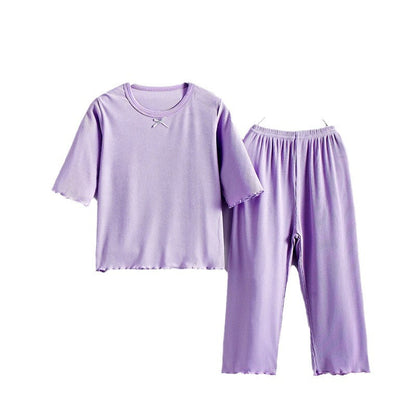 Girls' Ice Silk Pajama Top And Pants Set