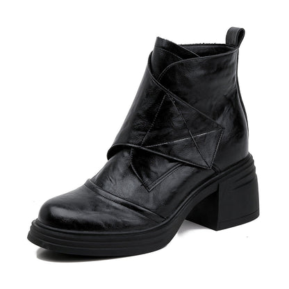 Black Retro High-heeled Ankle Boots For Petite Women