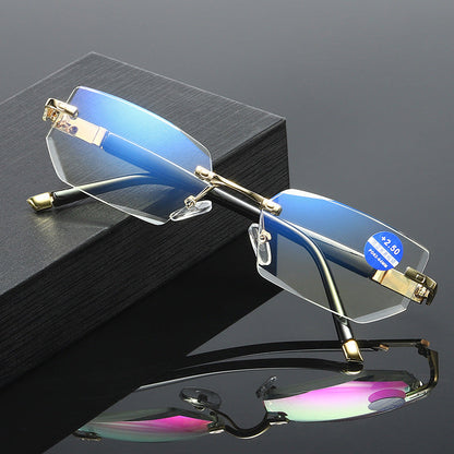 Blue Light Blocking Reading Glasses Rimless Diamond Cut