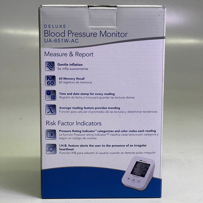 A&D MEDICAL Wide Range Cuff Blood Pressure Monitor White w/ Black UA-651-AC