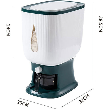 10Kg Rice Dispenser Storage Container Sealed Grain Cereal Dispenser Storage Box with Lid Measuring Cylinder