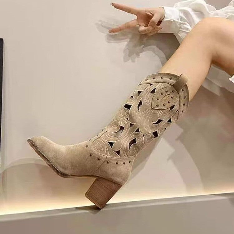Embroidered Chunky Heel Cowboy Boots