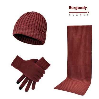 Men's Women's Knitted Wool Hat Scarf Gloves Set