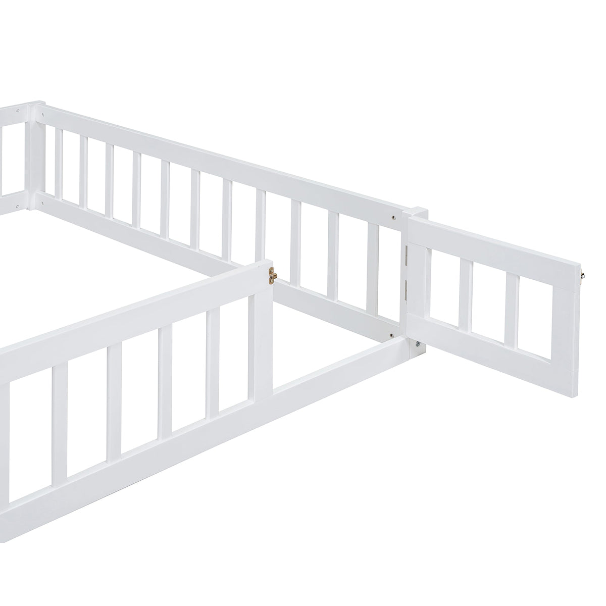 Wooden Full Size Children's Bed with Detachable Headboard and Integrated Clothes Drying Rack, White