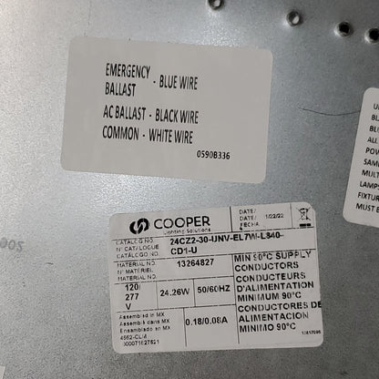 COOPER LIGHTING LED Recessed Troffer Sz 2'x4' 24CZ2-30-UNV-EL7W-L840