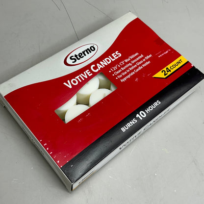 STERNO (24 Count) Votive Unscented Clean Burning Candles  1.25"x1.5" White