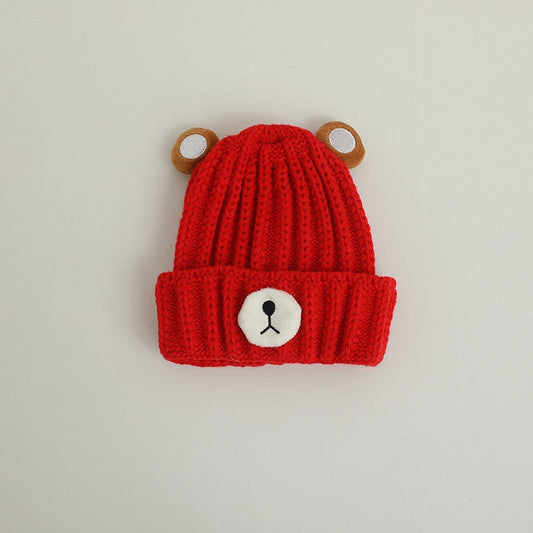 Autumn and winter children warm knitted hat cute bear candy color woolen hat Korean male and female baby warm hat trend