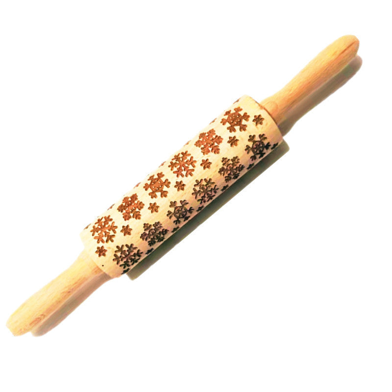Wooden Rolling Pin Beechwood Laser Engraved Printed Rolling Pin Embossing Christmas Flip Sugar Cookie Rolling Pin