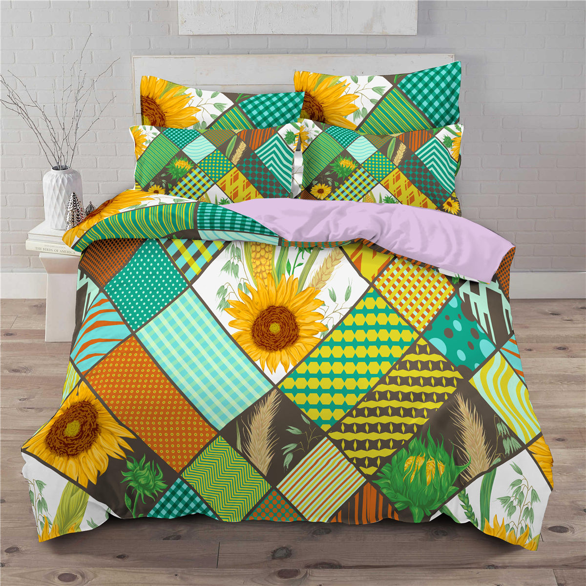 3 piece bedding set with sunflower pattern 3D digital printing quilt set