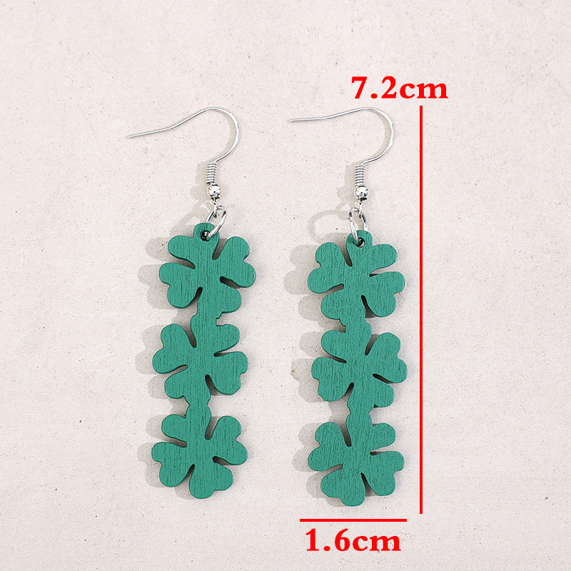 Lucky Clover Wooden Dangle Earrings