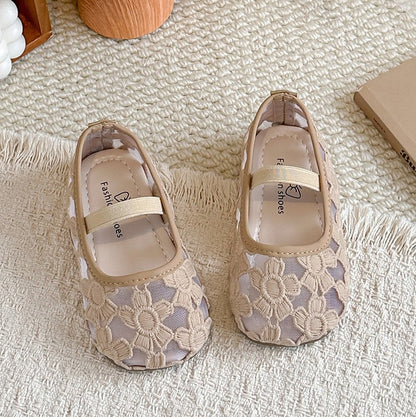 Girls' Flower Mesh Sandals Solid Color Transparent Mesh Princess Shoes
