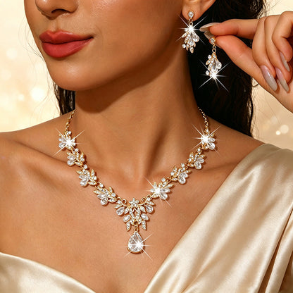 Metal Rhinestone Wedding Necklace And Earrings Jewelry Set
