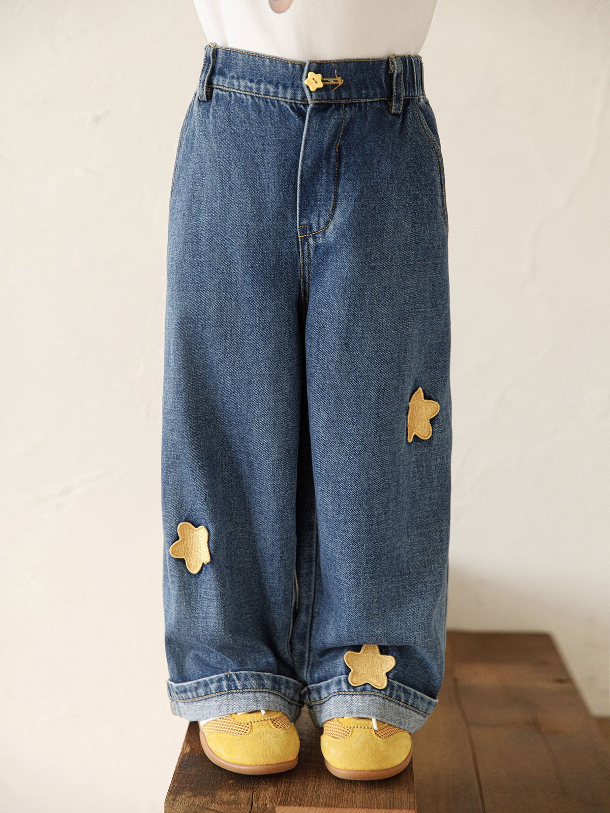 Wide Leg Embroidered Wrinkle Resistant Jeans
