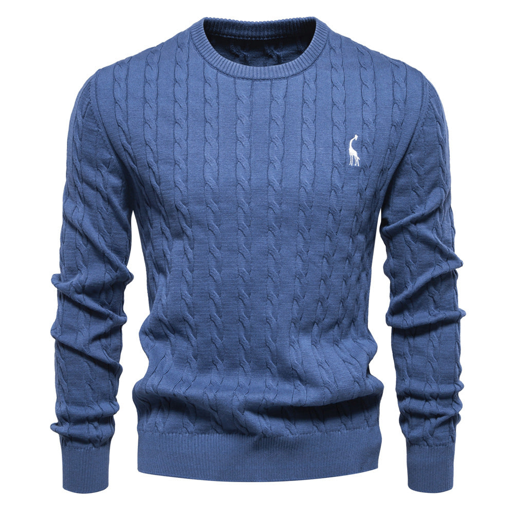 2026 Autumn And Winter New Cross-border Foreign Trade High Quality Men's Sweater Pullover Fawn Embroidery Solid Color Sweater For Men