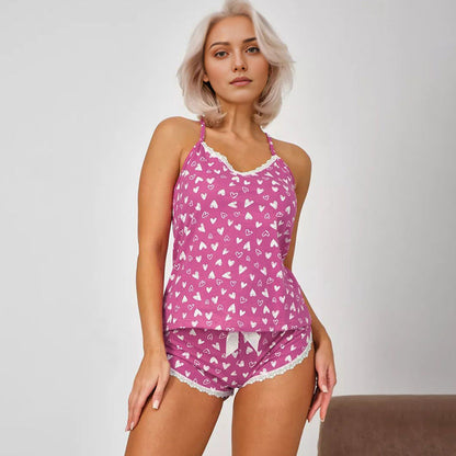 Lace-trimmed Patchwork Knit Loungewear For Women