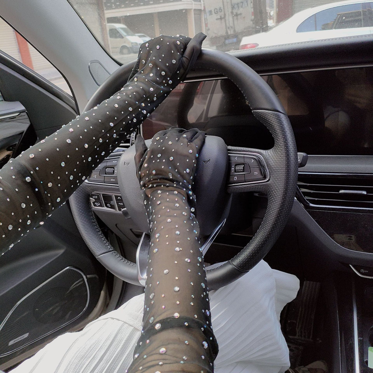 Cosplay Rhinestone Lace Mesh Gloves