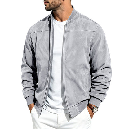 Suede Long Sleeve Zip Up Jacket Men's Casual Outerwear With Full Zip Closure