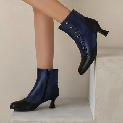 Women's Studded, Color-blocked Block-heeled Ankle Boots