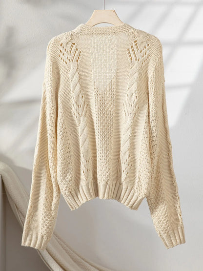 Chunky Cropped Button-Up Sweater Cardigan
