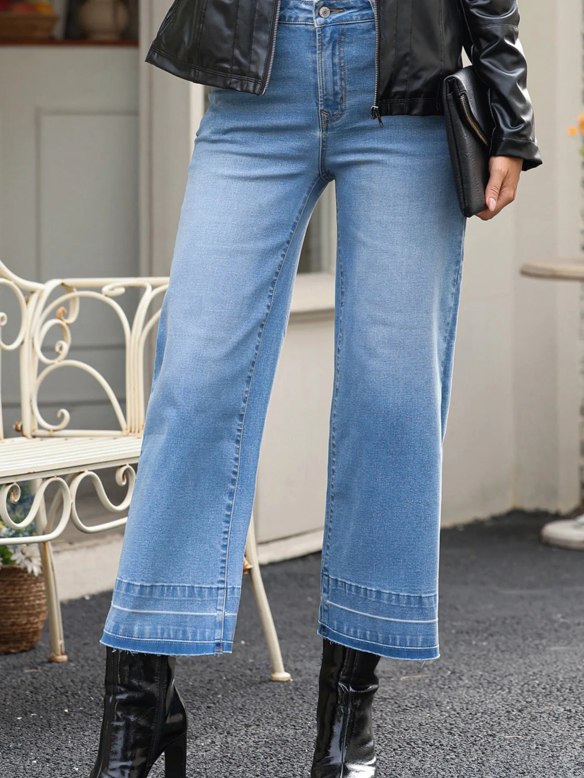 High Waist Wide Leg Washed Jeans